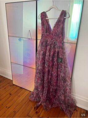 Lulu's Plum Floral V-Neck Maxi Dress